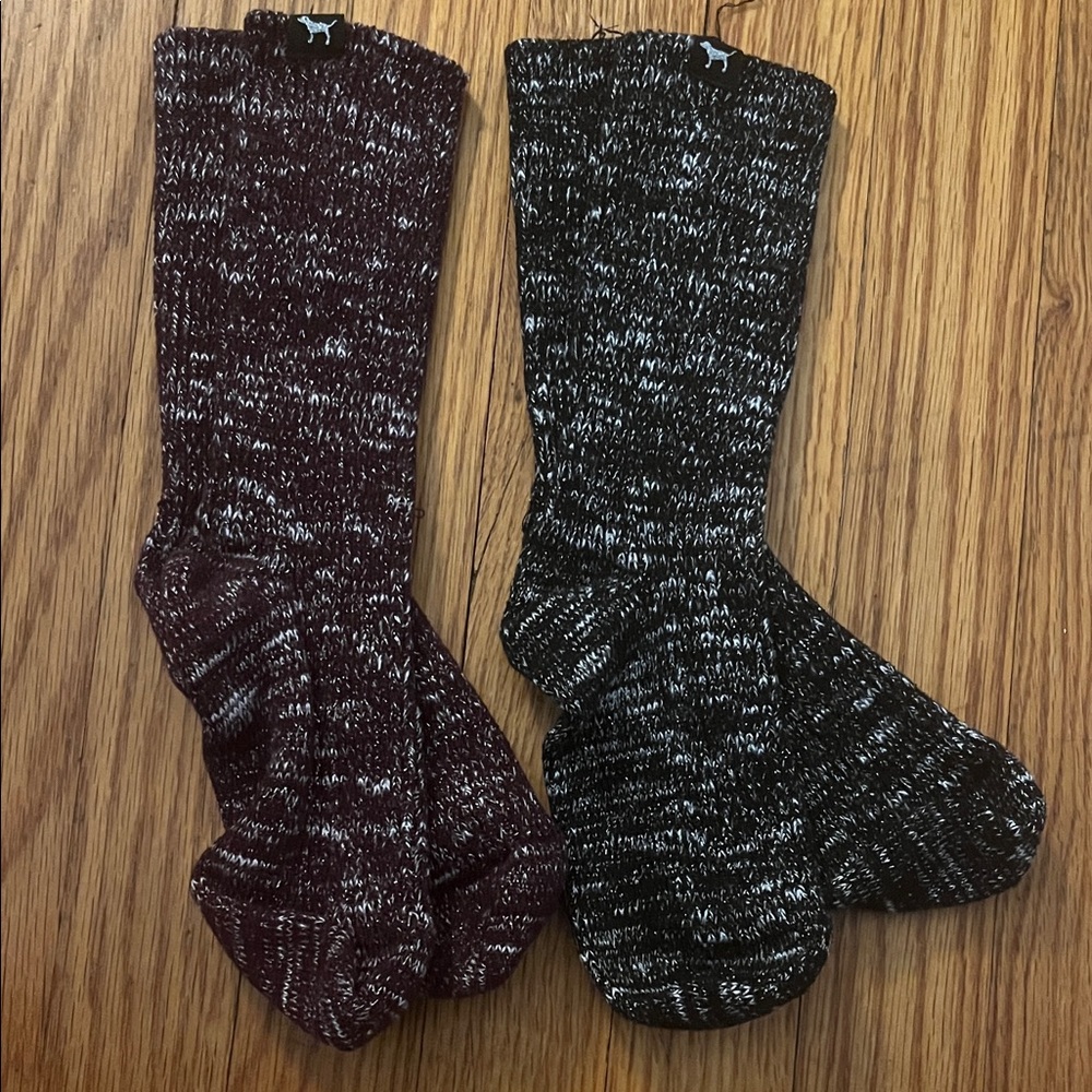 Cozy Maroon and Black Knit Socks